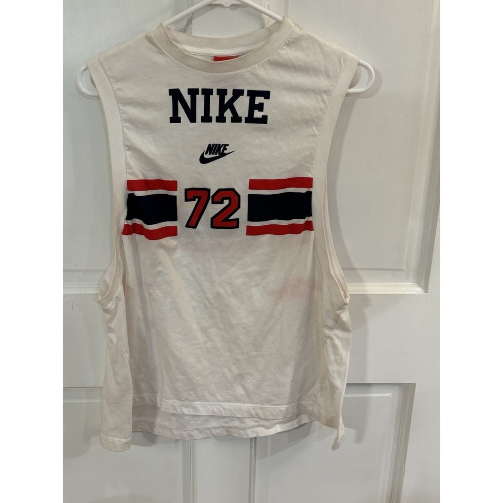 Nike 72 Women's Activewear Crew-Neck Tank Top White Blue Red Cotton Size XL